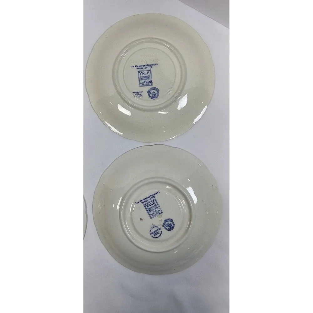 VTG Wedgwood Yale University Saucer Plates ONLY‎ Set of 4 Blue Transferware 6
